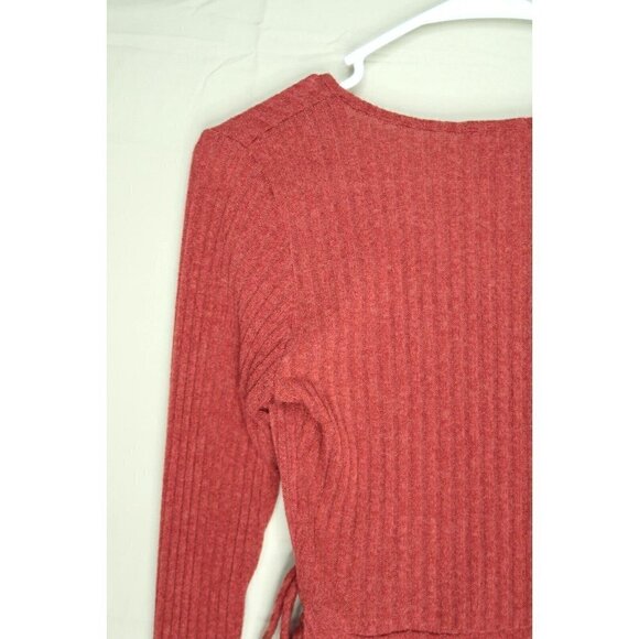 Sienna Sky Red Tunic Style Wrap Top Long Sleeves Ribbed Side Tie Womens XS EUC - Picture 7 of 11